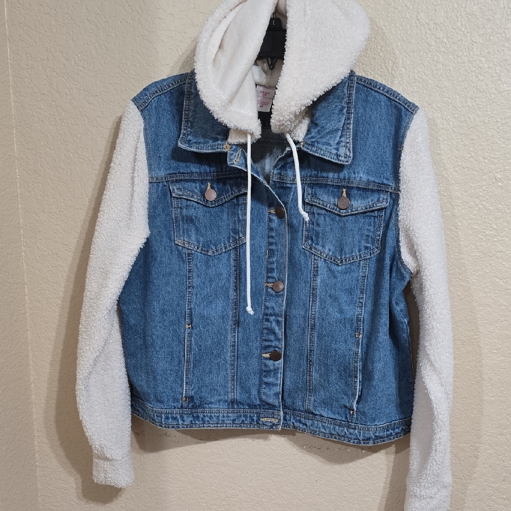 No Boundaries Blue Denim Jacket with White Sherpa